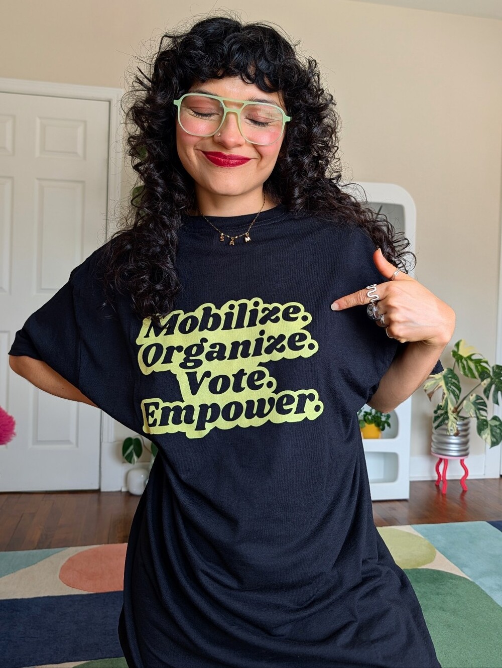 Gildan Mobilize Organize Vote Empower black tee with yellow text